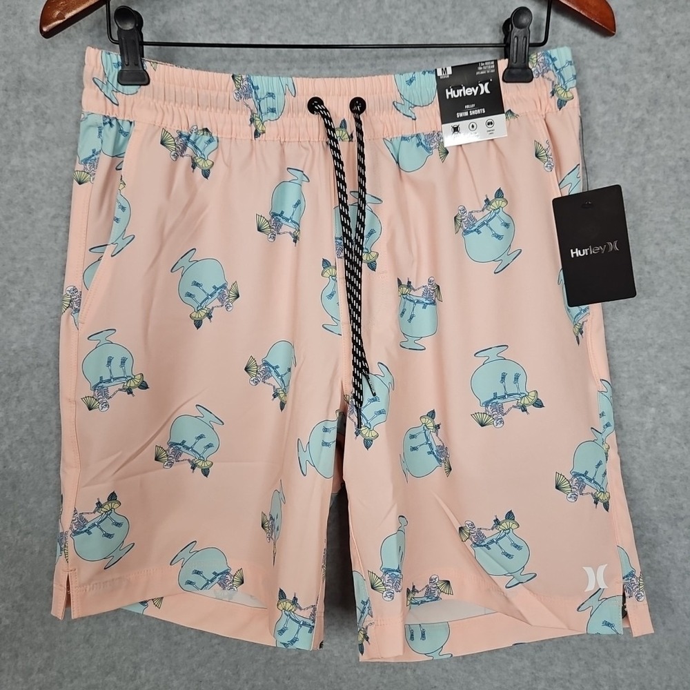 Hurley Stay Til‎ Two Volley Swim Shorts Tropical Drink Pink Sz Med 4 Way Stretch